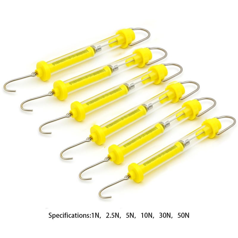 LOVLLE Set of 6 Plastic Tubular Spring Scales, 1N–50N Newton & Gram Calibrated Force Meters, Educational Dynamometer Set for Physics Classroom, Science Experiment, and Student Lab Use - Image 2